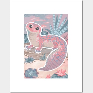 Pink Leopard Gecko and Succulents Posters and Art